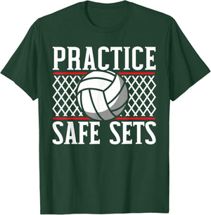 Practice Safe Sets Volleyball Player Coach Gameday T-Shirt - T-Shirt | Forest
