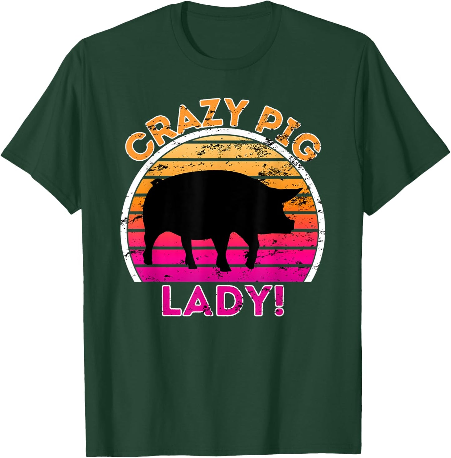 Crazy Pig Lady - Funny Retro Pig T-Shirt - T-Shirt | Forest