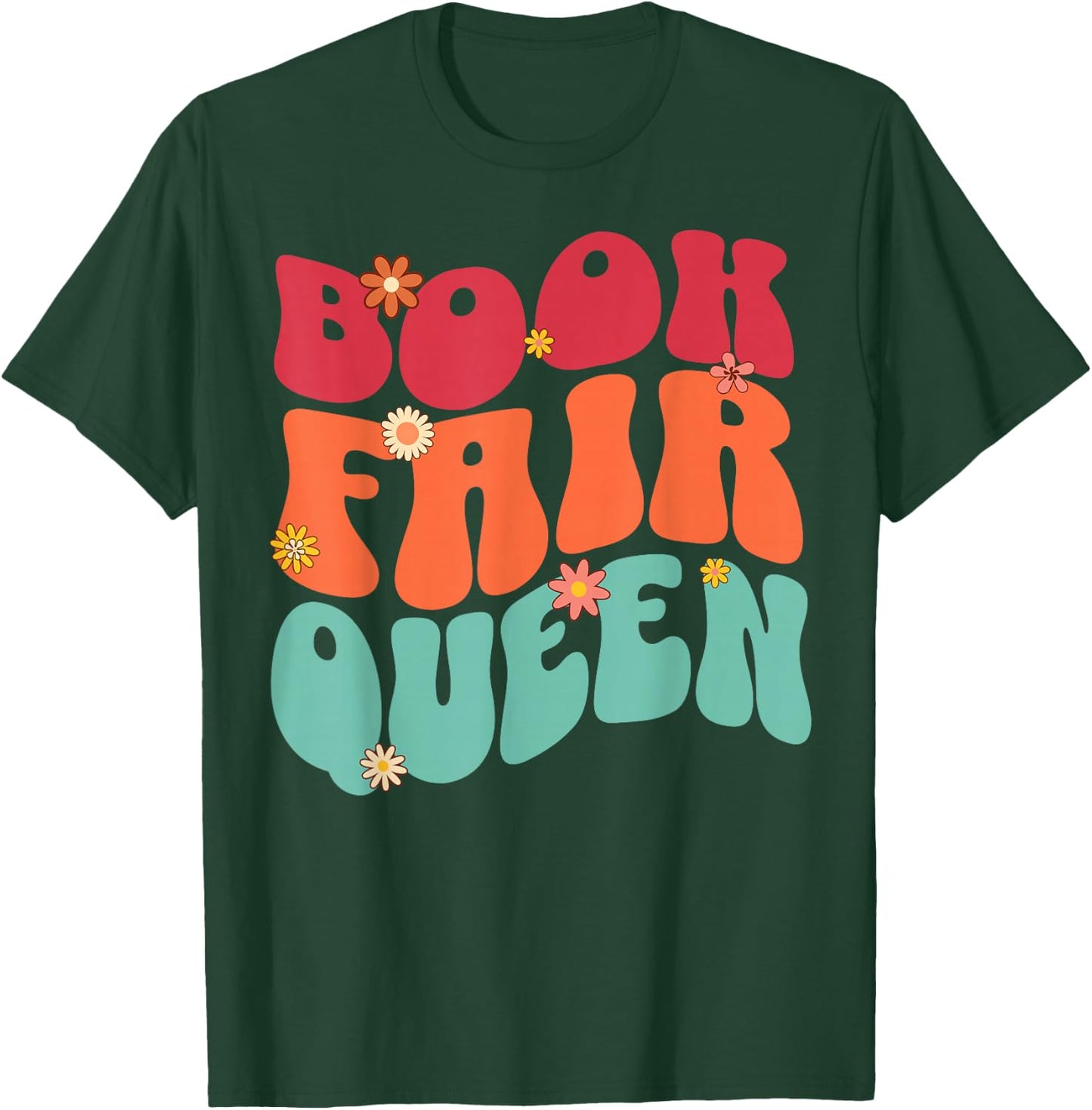 Book Fair Queen Groovy 70s Retro Reading School Librarian T-Shirt - T-Shirt | Forest
