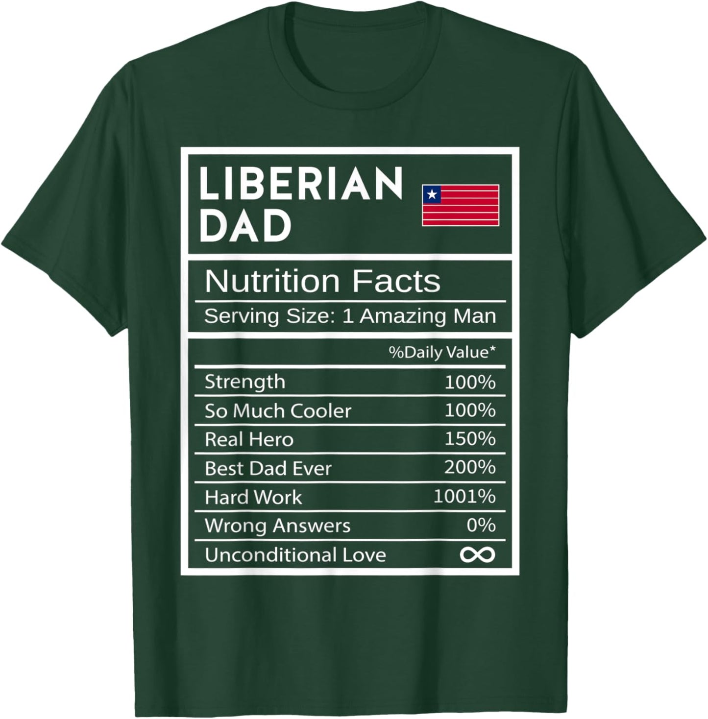 Liberian Dad Nutrition Facts National Pride Father's Day T-Shirt - T-Shirt | Forest