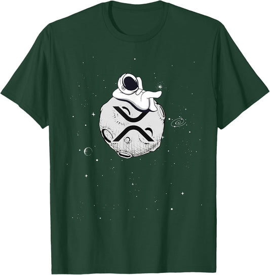 Cryptocurrency Fun Relaxing Space Man On XRP Crypto Moon T-Shirt - T-Shirt | Forest
