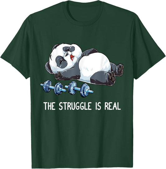 Panda The Struggle Is Real Weightlifting Fitness Gym Funny T-Shirt - T-Shirt | Forest