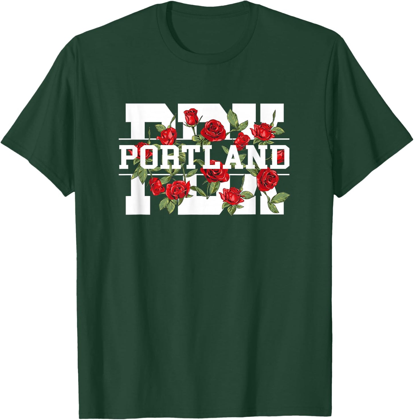 PDX Portland Oregon Typography With Red Roses T-Shirt - T-Shirt | Forest