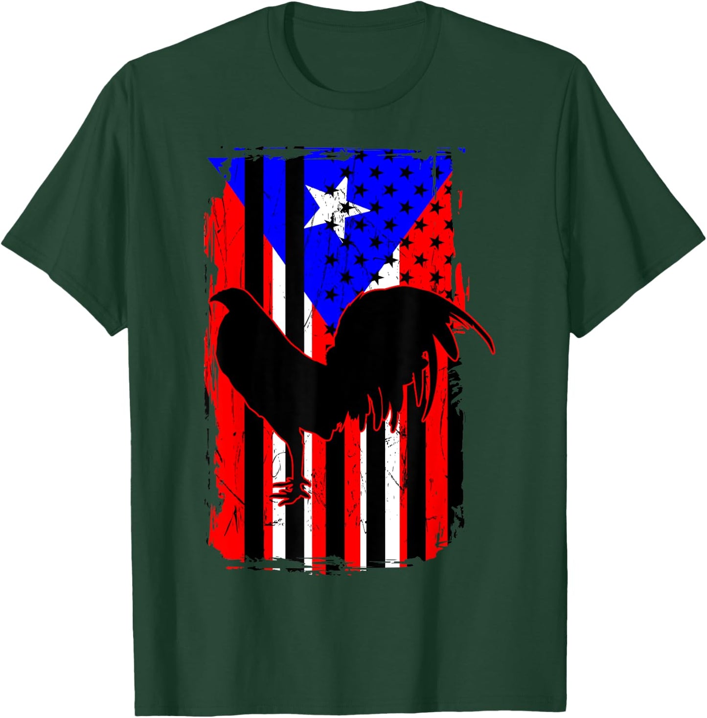 Rooster Puerto Rican Flag Gallo Bandera Boricua Boriken T-Shirt - T-Shirt | Forest