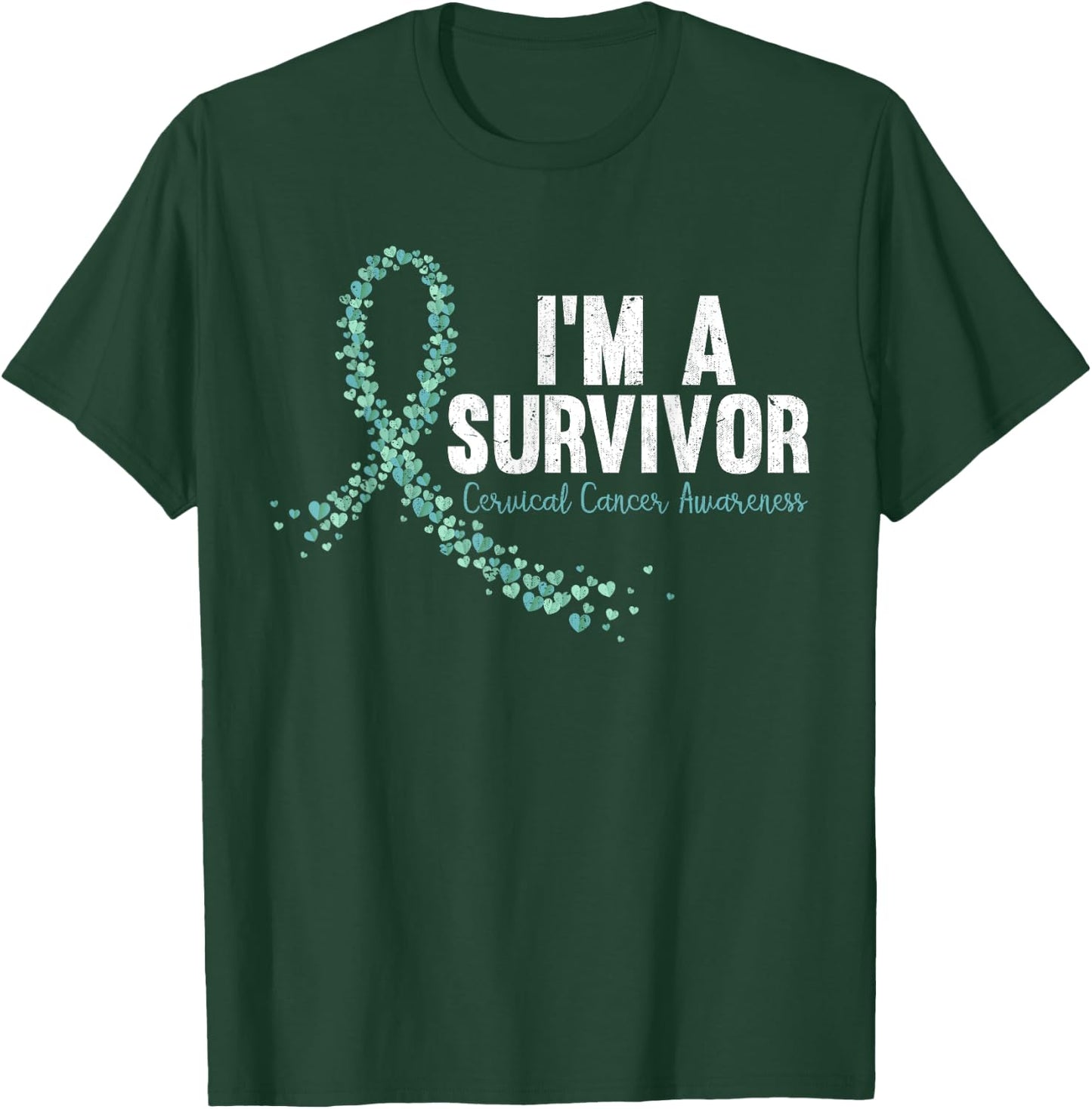 Im A Survivor Teal Ribbon Cervical Cancer Awareness T-Shirt - T-Shirt | Forest
