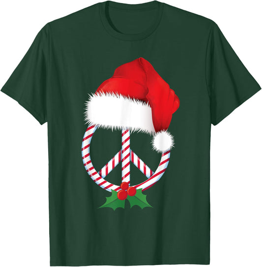 Christmas Peace Sign Candy Cane Santa Peace Symbol T-Shirt - T-Shirt | Forest