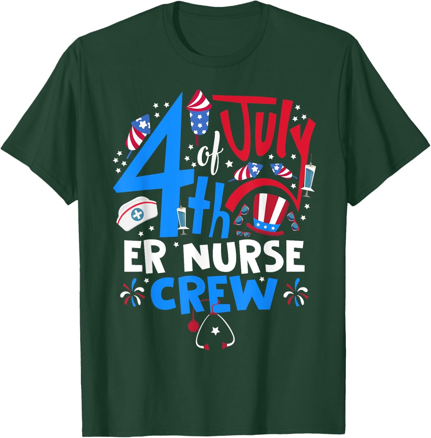 4th of July ER Nurse Crew Emergency Room Nurse In 4th July Men T-Shirt - T-Shirt | Forest