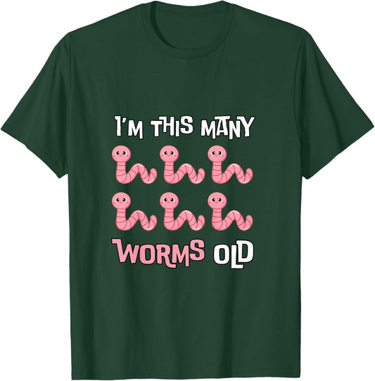 Kids I'm This Many Worms Old - Cute Worm 6th Bday 6 Years Old T-Shirt - T-Shirt | Forest
