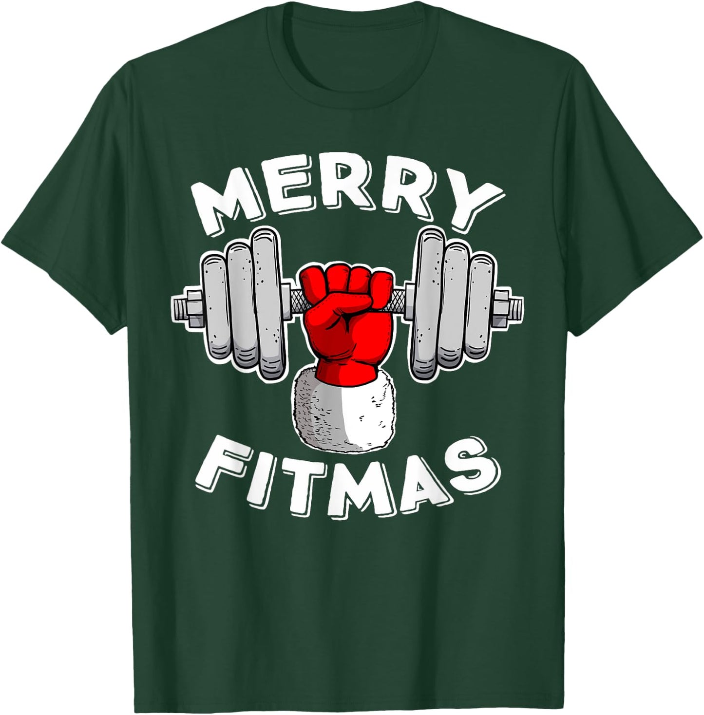 Merry Fitmas Christmas Santa Claus Dumbbell Merry Fitmas T-Shirt - T-Shirt | Forest