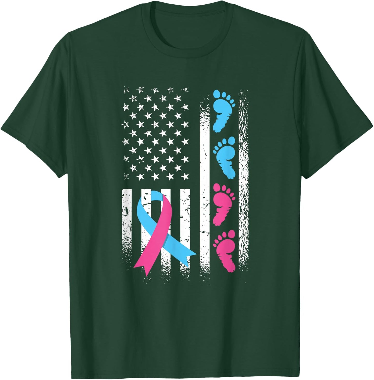 American Flag Pink and Blue Ribbon Pregnancy and Infant Loss T-Shirt - T-Shirt | Forest