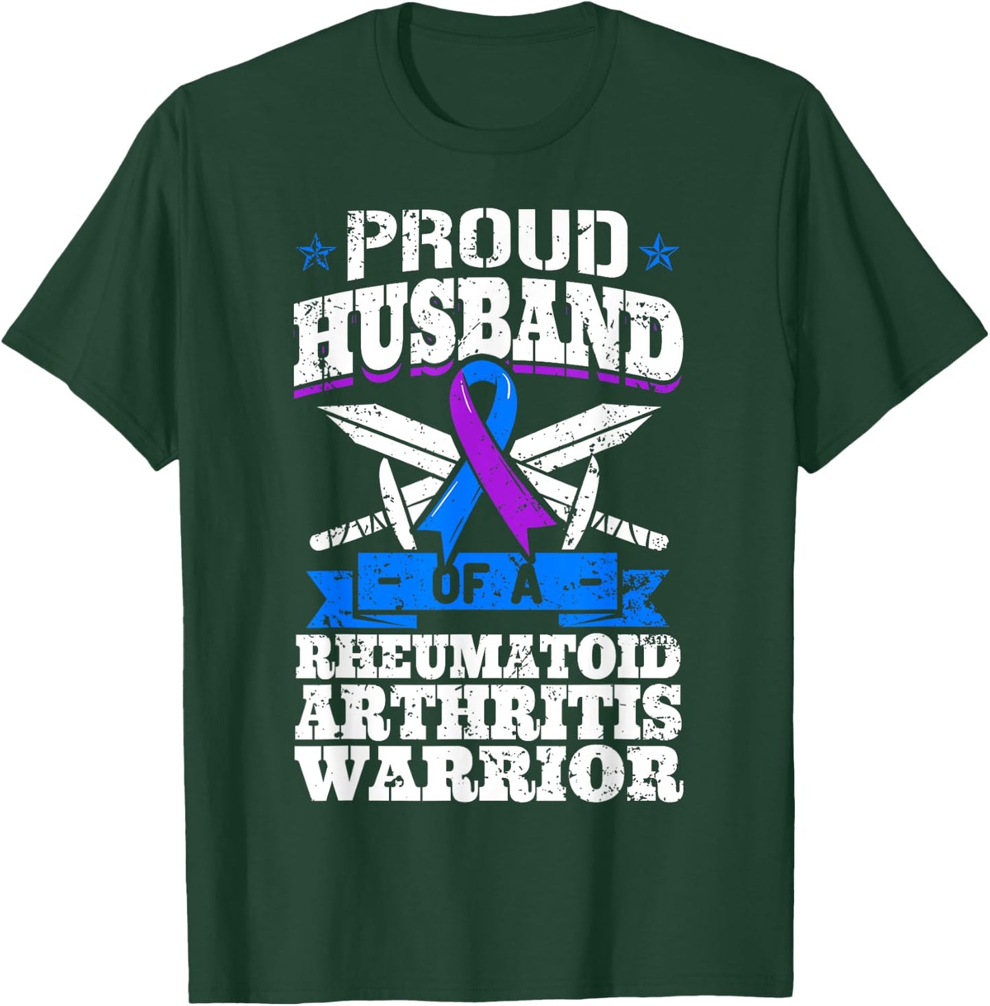 Proud Husband Of A Rheumatoid Arthritis Warrior RA Awareness T-Shirt - T-Shirt | Forest