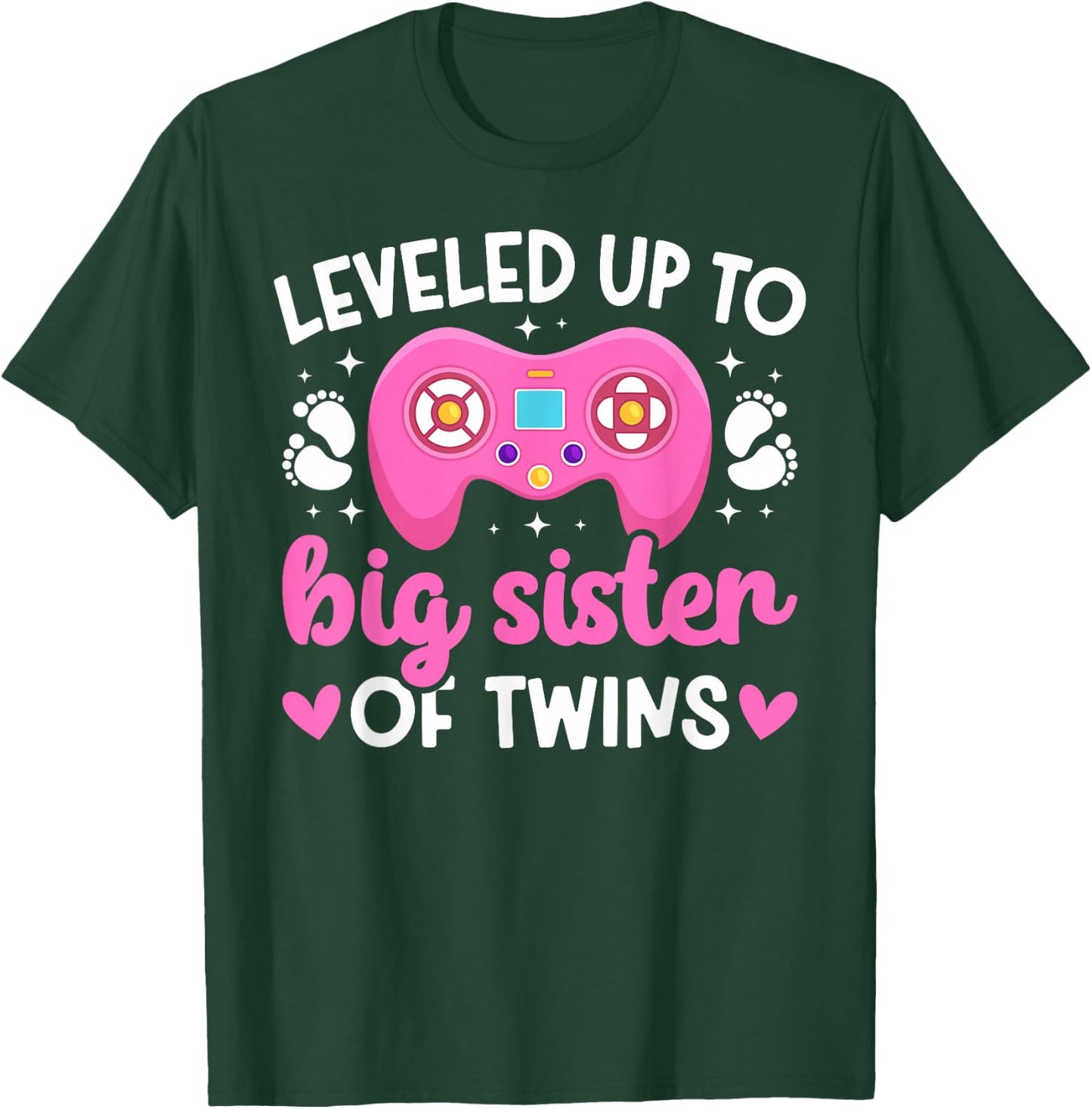 Leveled Up Promoted To Big Sister Of Twins T-Shirt - T-Shirt | Forest