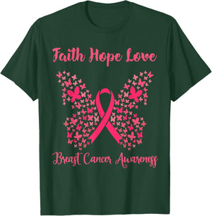 Women's Faith Hope Love Breast Cancer T-Shirt - T-Shirt | Forest