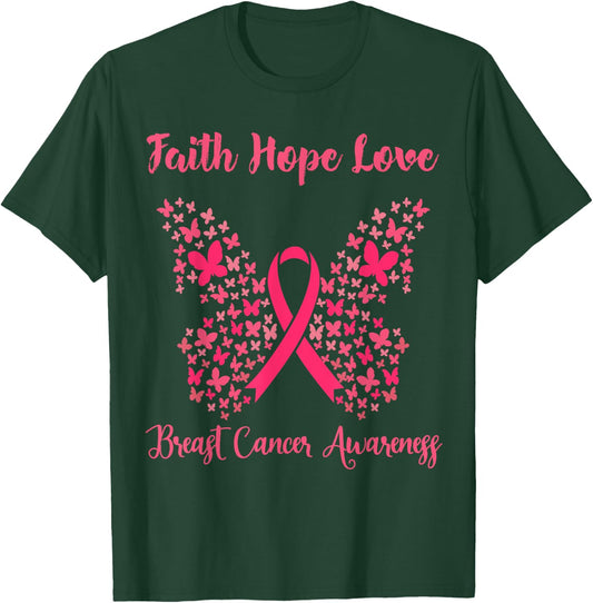 Women's Faith Hope Love Breast Cancer T-Shirt - T-Shirt | Forest