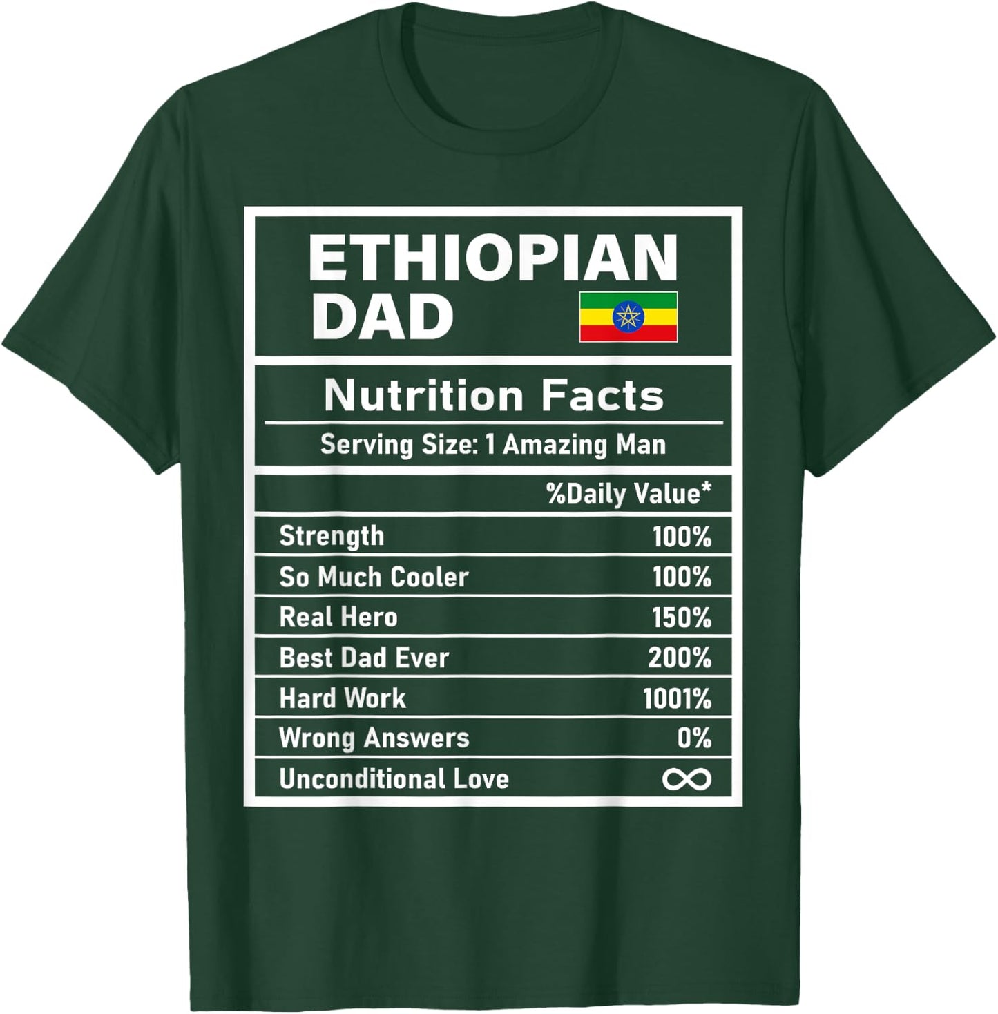 Ethiopian Dad Nutrition Facts Father's Day National Heritage T-Shirt - T-Shirt | Forest