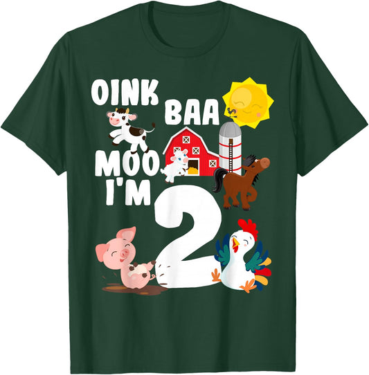 Oink Baa Moo I'm 2 Farm Animals Theme Birthday 2 Yrs Old T-Shirt - T-Shirt | Forest
