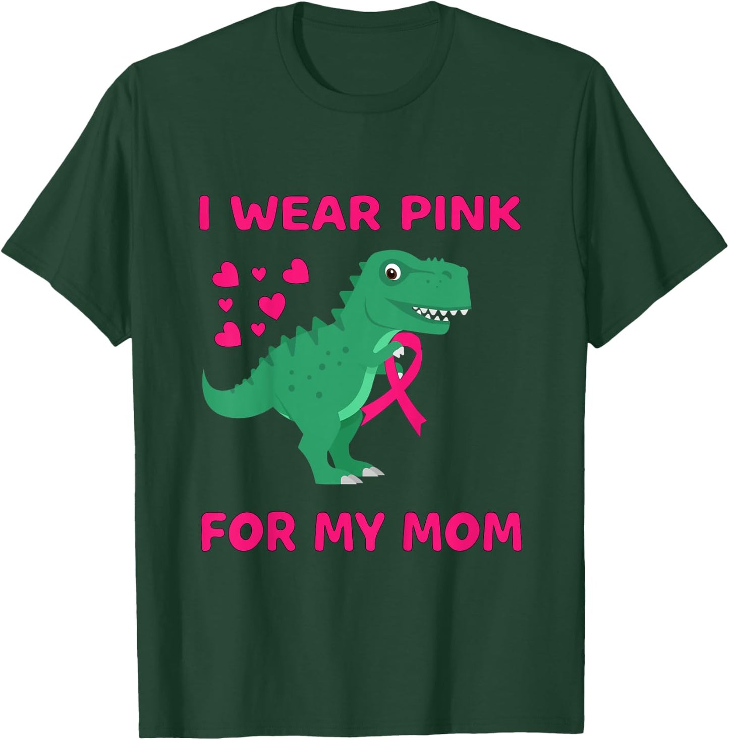 Kids I wear Pink for my Mom Breast Cancer Trex Dino Kids Toddler T-Shirt - T-Shirt | Forest