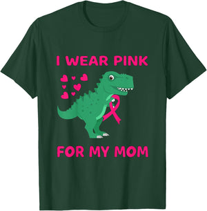 Kids I wear Pink for my Mom Breast Cancer Trex Dino Kids Toddler T-Shirt - T-Shirt | Forest