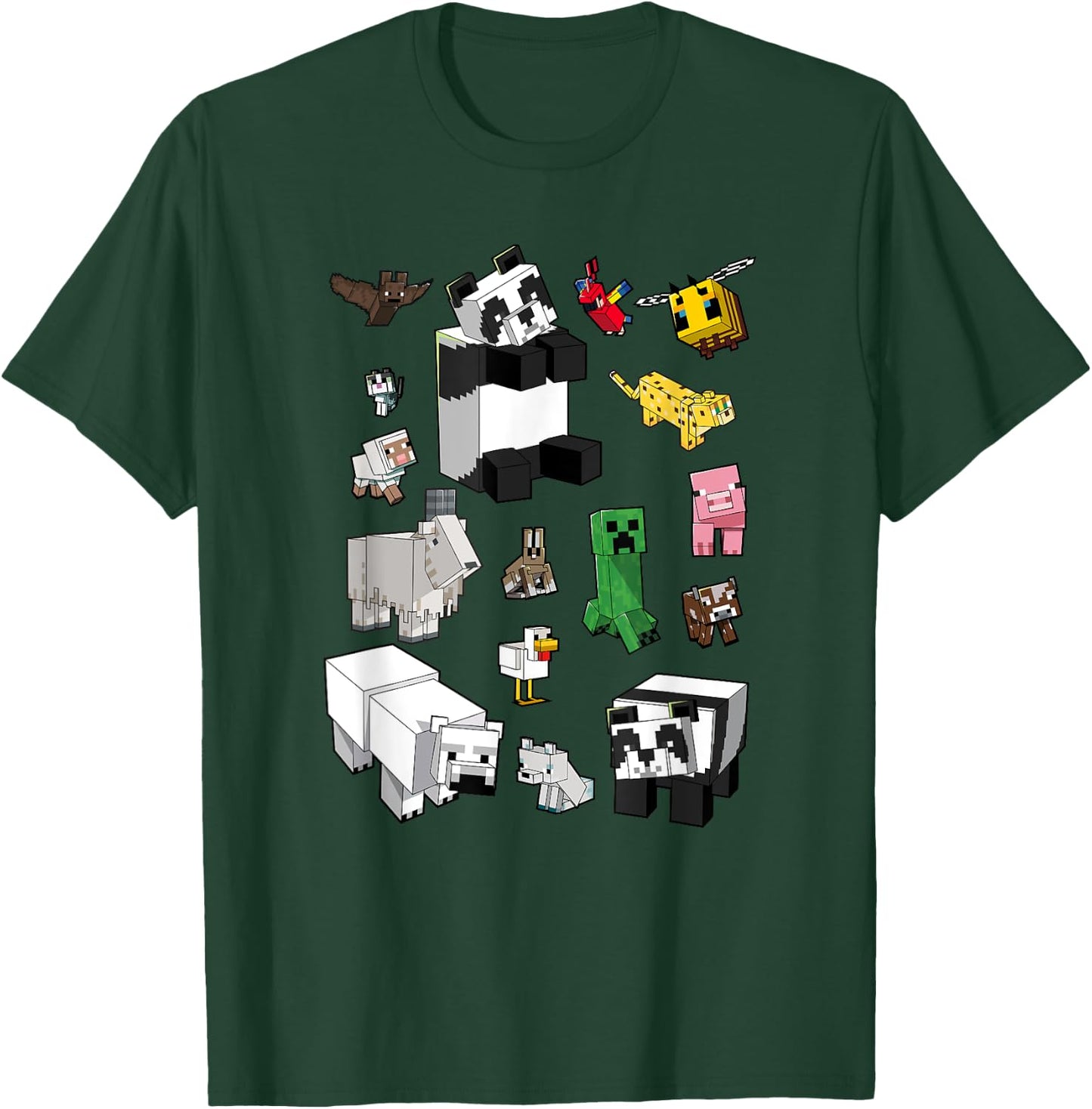 Minecraft Adults Kids , Blue, Small, Short Sleeve, Classic Fit, Cartoon Panda Graphic, Minecraft Overworld Mob Grid Poster T-Shirt - T-Shirt | Forest