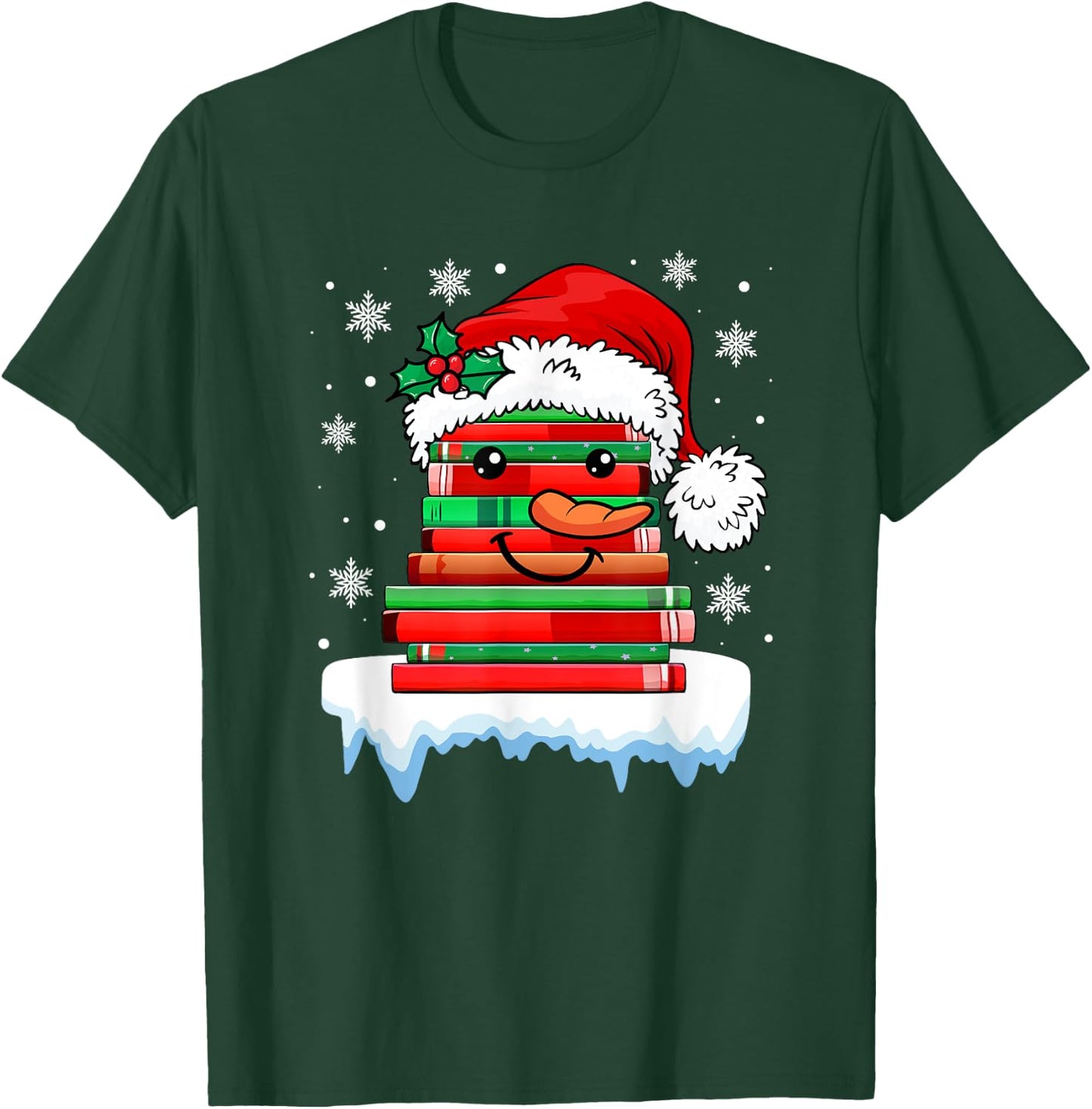 Librarian Book Santa Hat Reader Snow Pajamas Christmas T-Shirt - T-Shirt | Forest