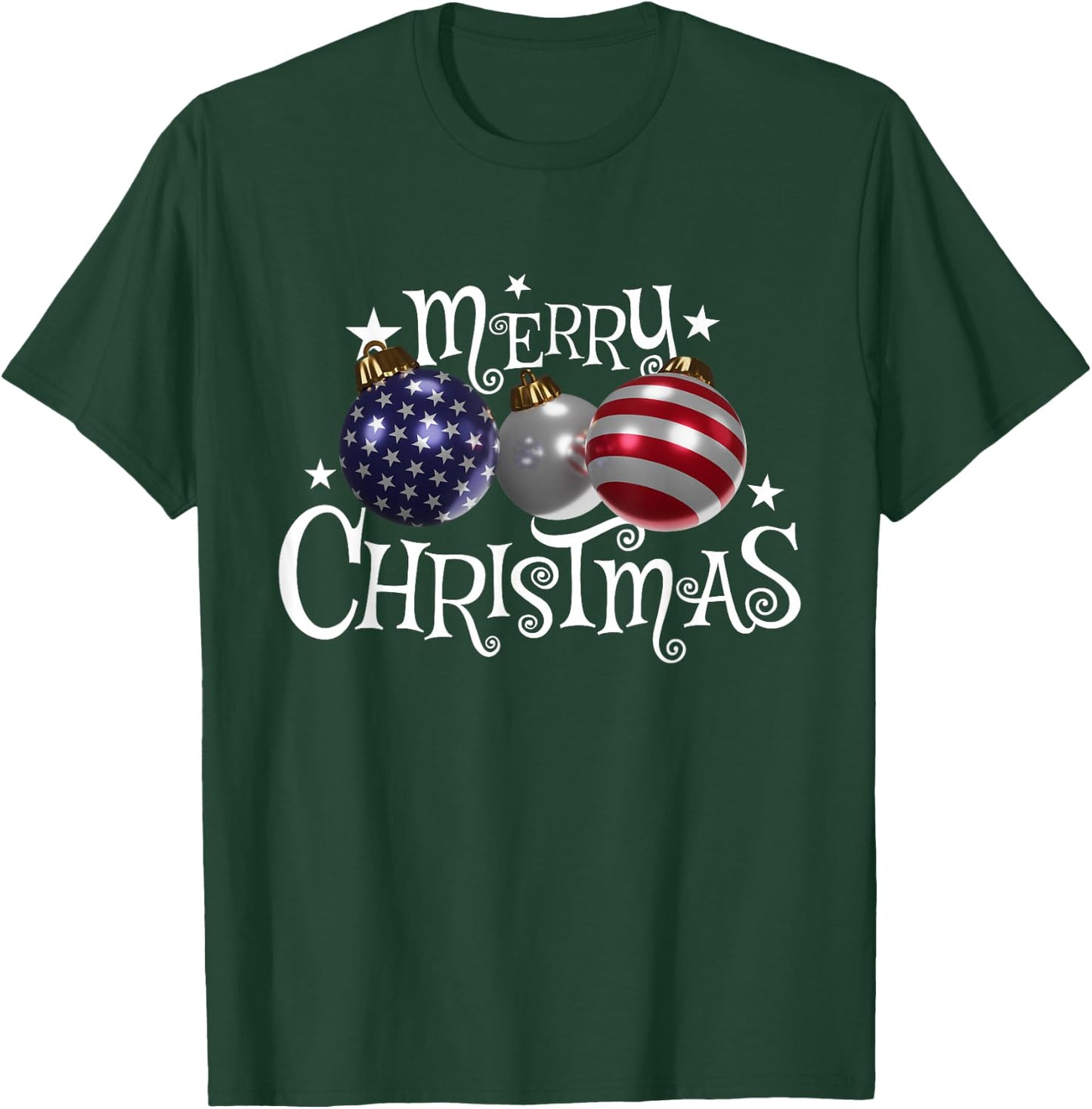 American Flag Merry Christmas Tree Baubles US Patriotic Xmas T-Shirt - T-Shirt | Forest