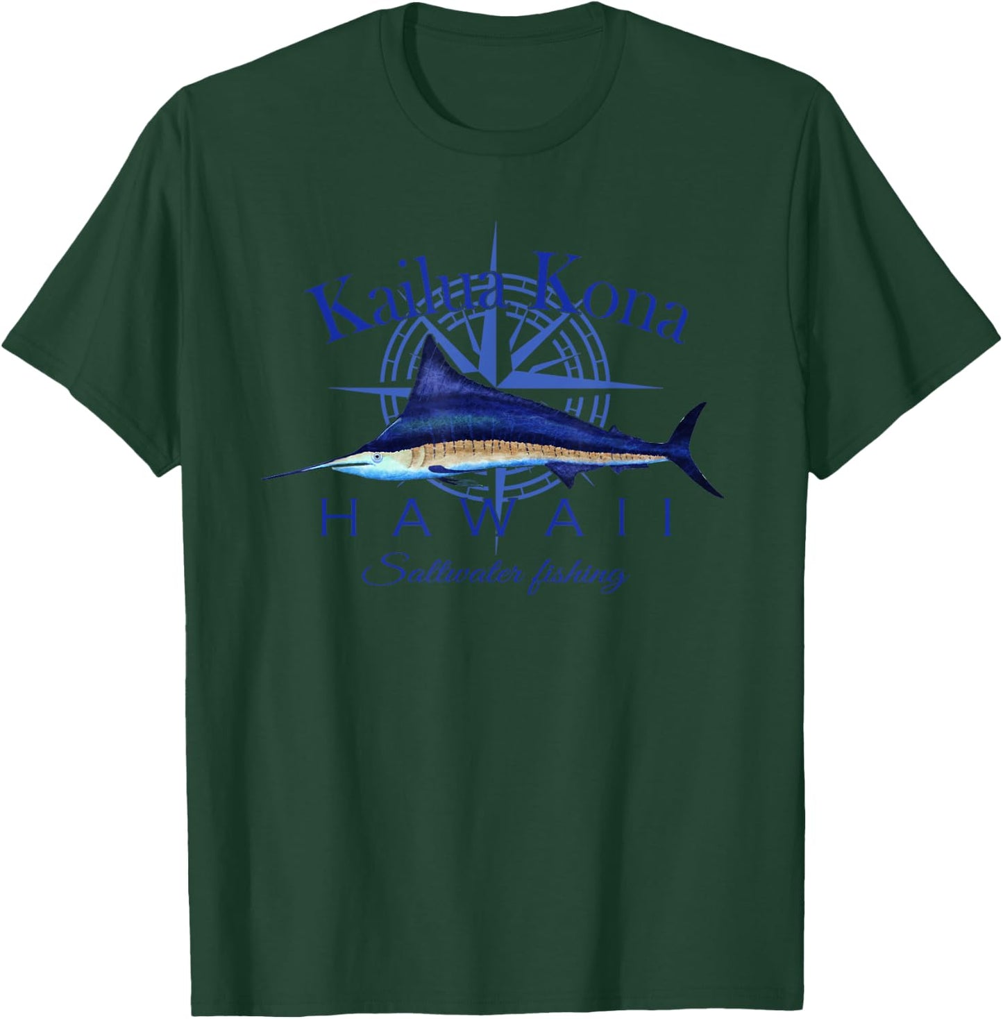 Kailua Kona Hawaii Sailfish Billfish Marlin Saltwater T-Shirt - T-Shirt | Forest