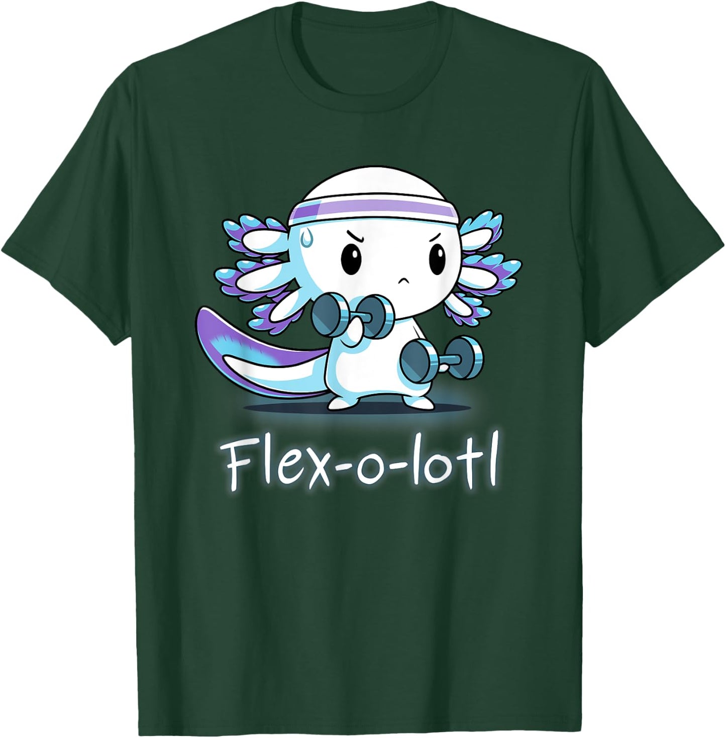 Flex-O-Lotl Weightlifting Axolotl Gym Work Out Fift T-Shirt - T-Shirt | Forest