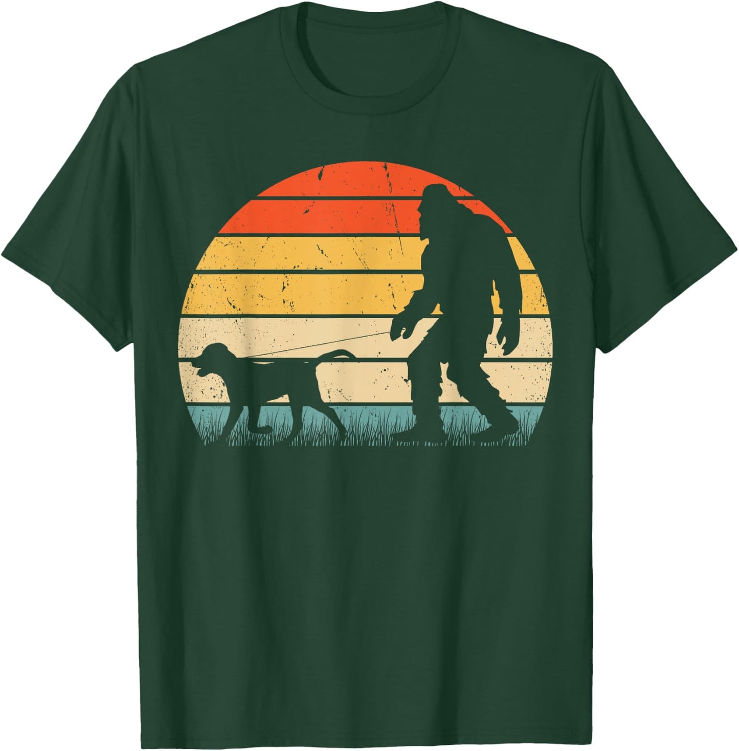 Funny Bigfoot Walking Labrador Dog Vintage Sasquatch Retro Women Girls Kids T-Shirt - T-Shirt | Forest