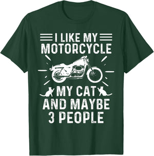 Retro Vintage I Like My Motorcycle My Cat and Maybe 3 People Men Women T-Shirt - T-Shirt | Forest