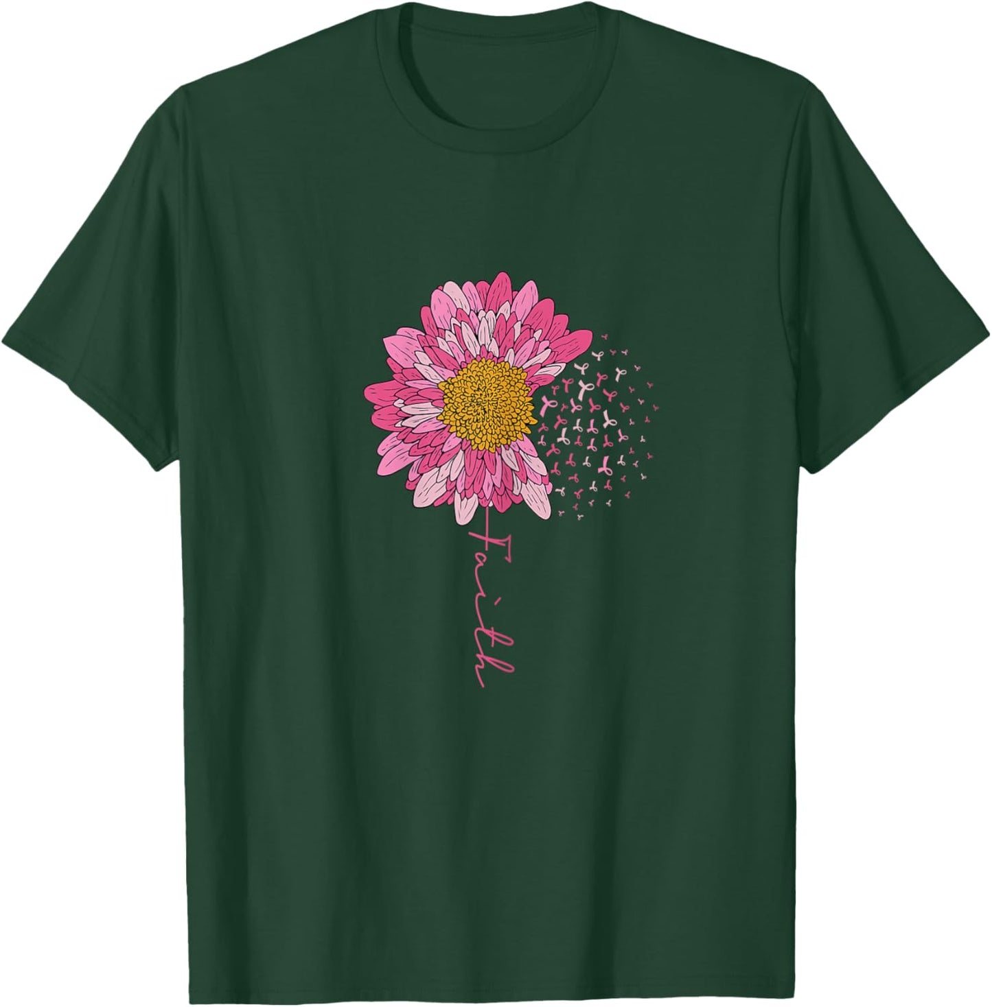 Breast Cancer Awareness Pink Ribbon Sunflower Faith Survivor T-Shirt - T-Shirt | Forest