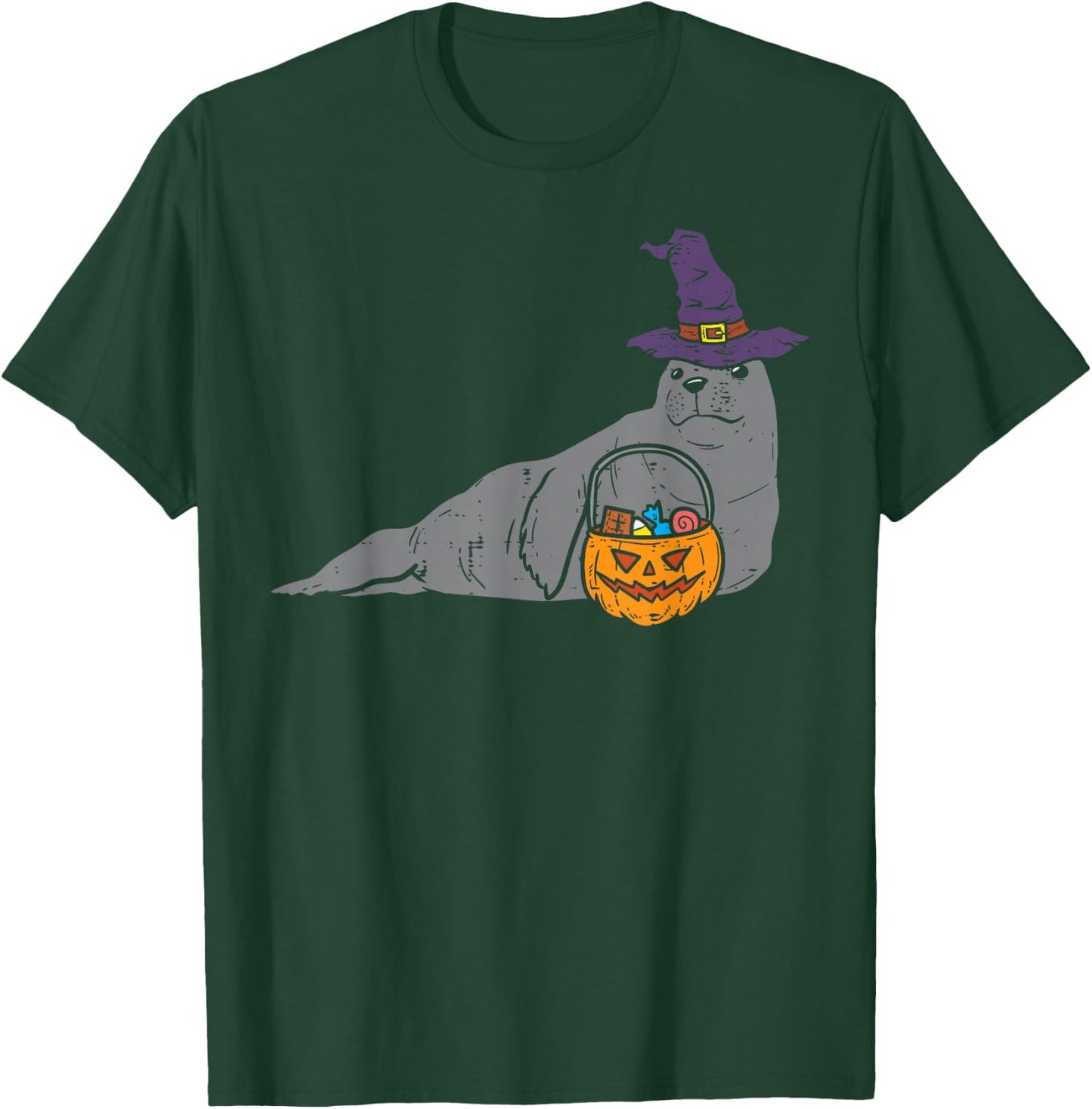 Seal Sea Lion Witch Pumpkin Halloween Animal Men Women Kids T-Shirt - T-Shirt | Forest