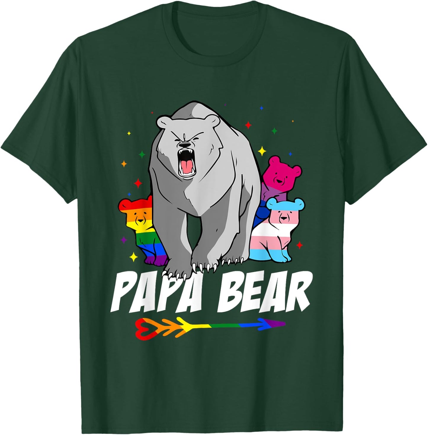 Papa Bear LGBT Gay Bisexual Trans Pride Month Support T-Shirt - T-Shirt | Forest