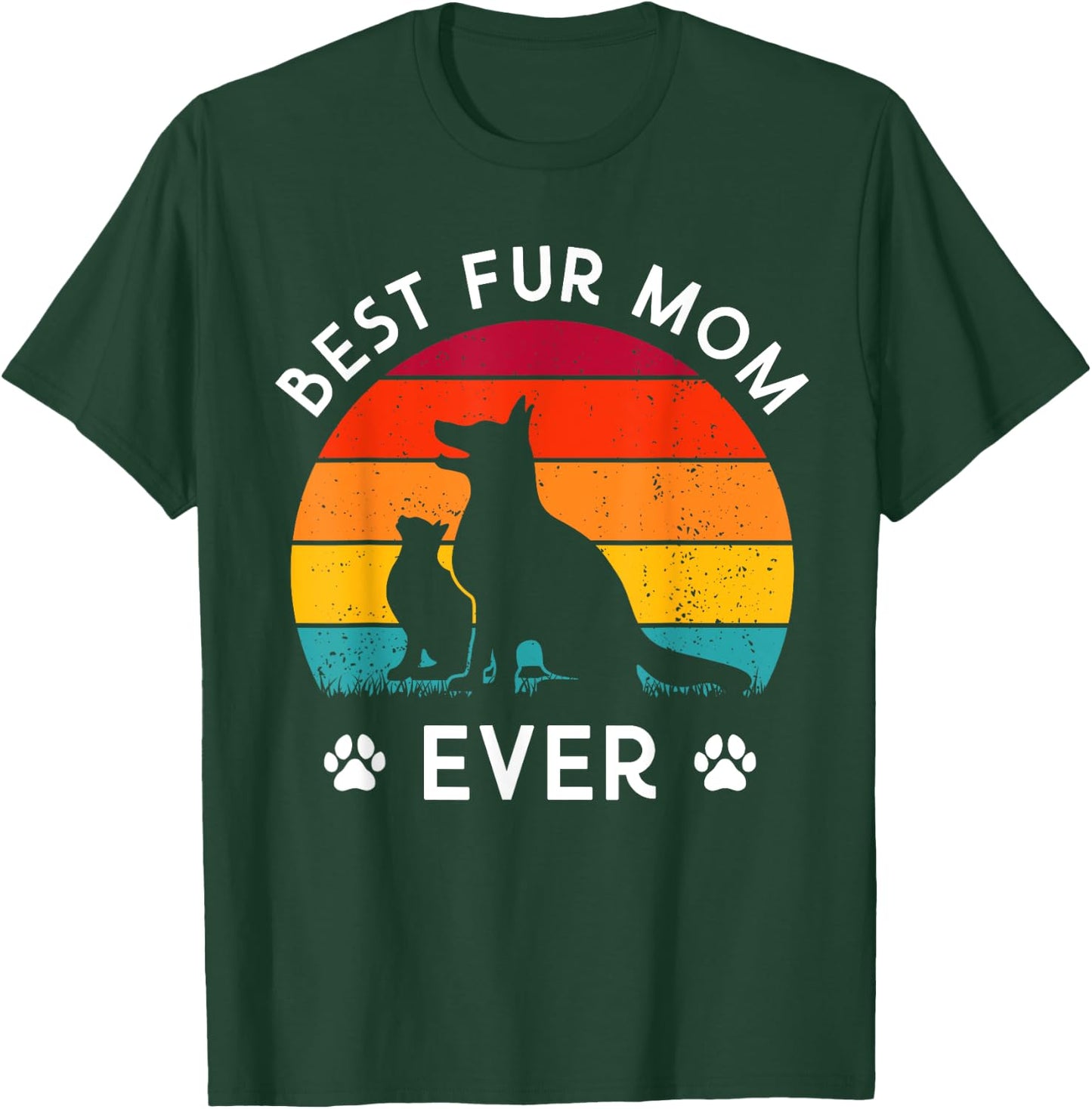 Funny Best Fur MOM Ever Vintage Retro Dog and Cat Owner Love Women Kids T-Shirt - T-Shirt | Forest