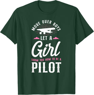 Airplane Pilot Girl Vintage Move Over Boys Let A Girl Show T-Shirt - T-Shirt | Forest