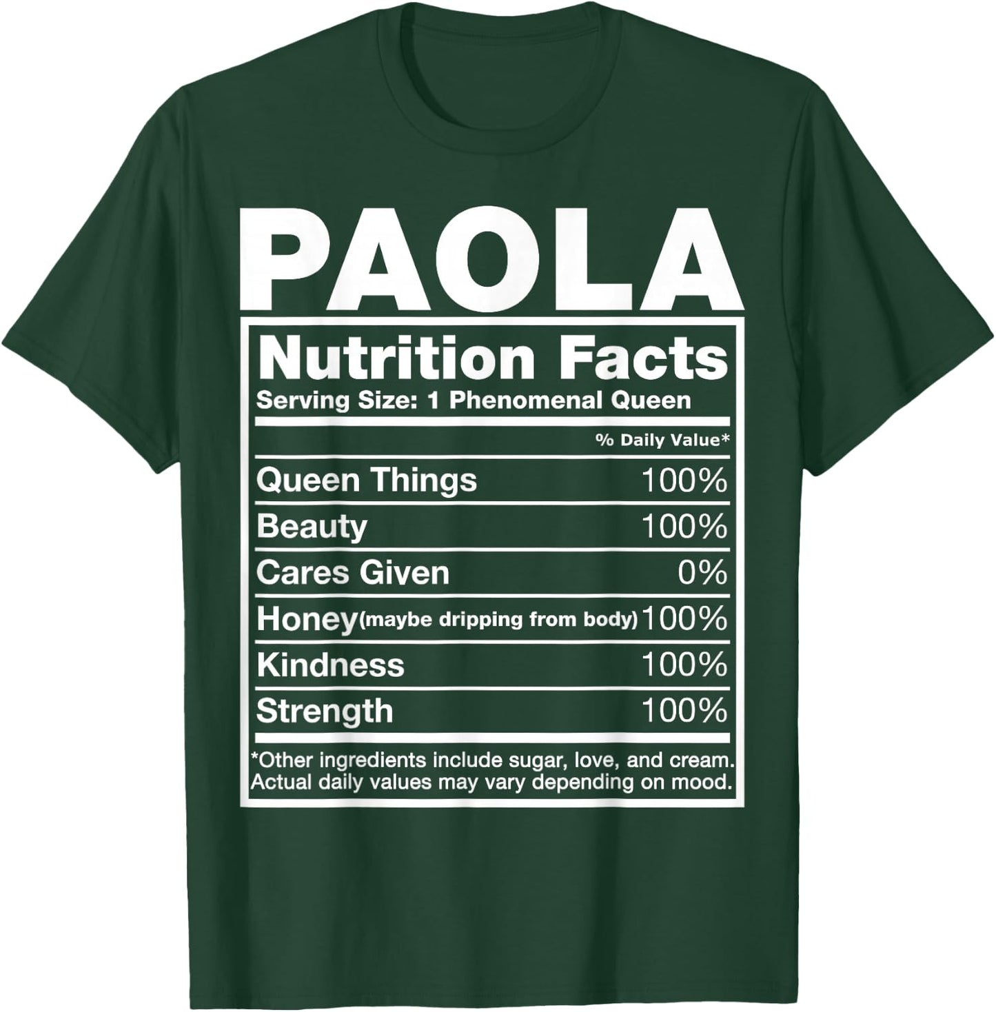 Paola Nutrition Facts Paola Name Birthday Shirt T-Shirt - T-Shirt | Forest
