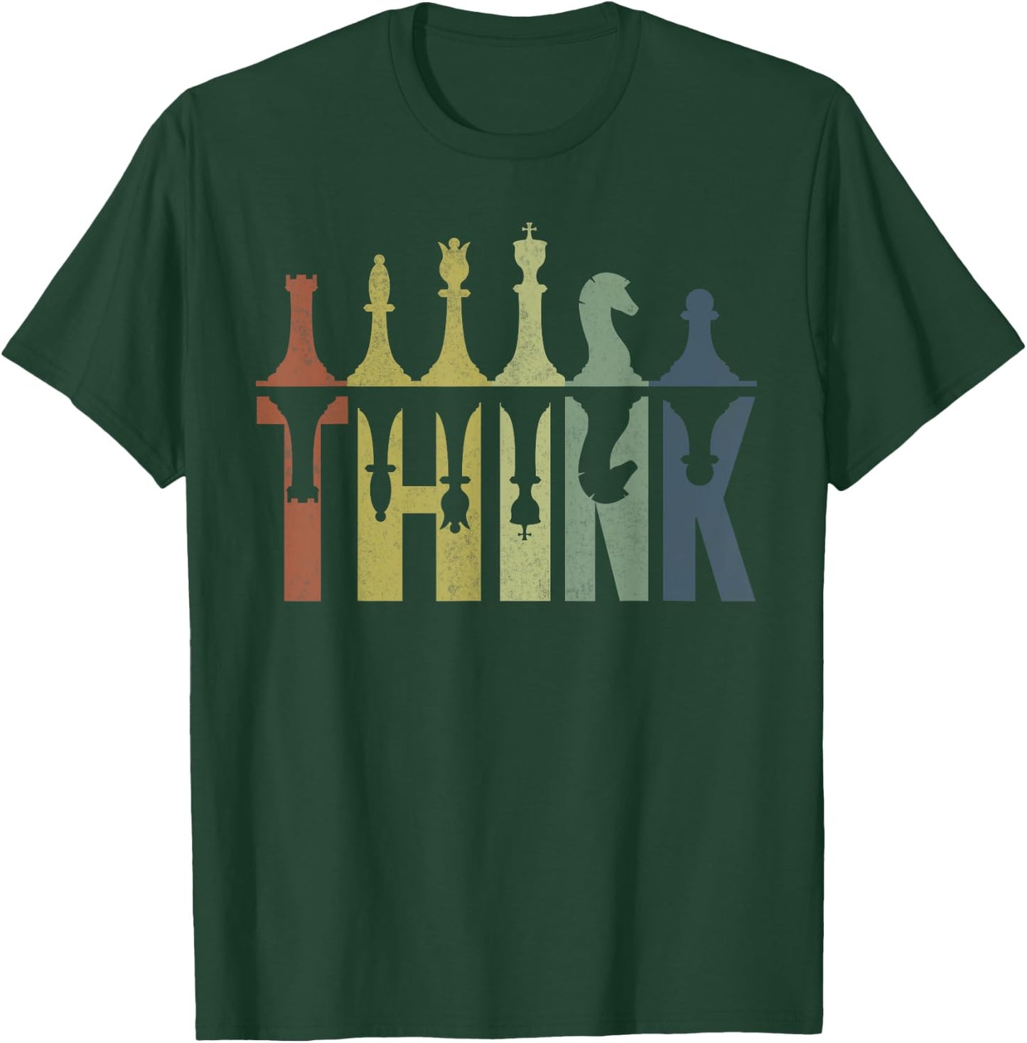 Think Retro Vintage Chess Pieces Player Gifts Chess Coach T-Shirt - T-Shirt | Forest