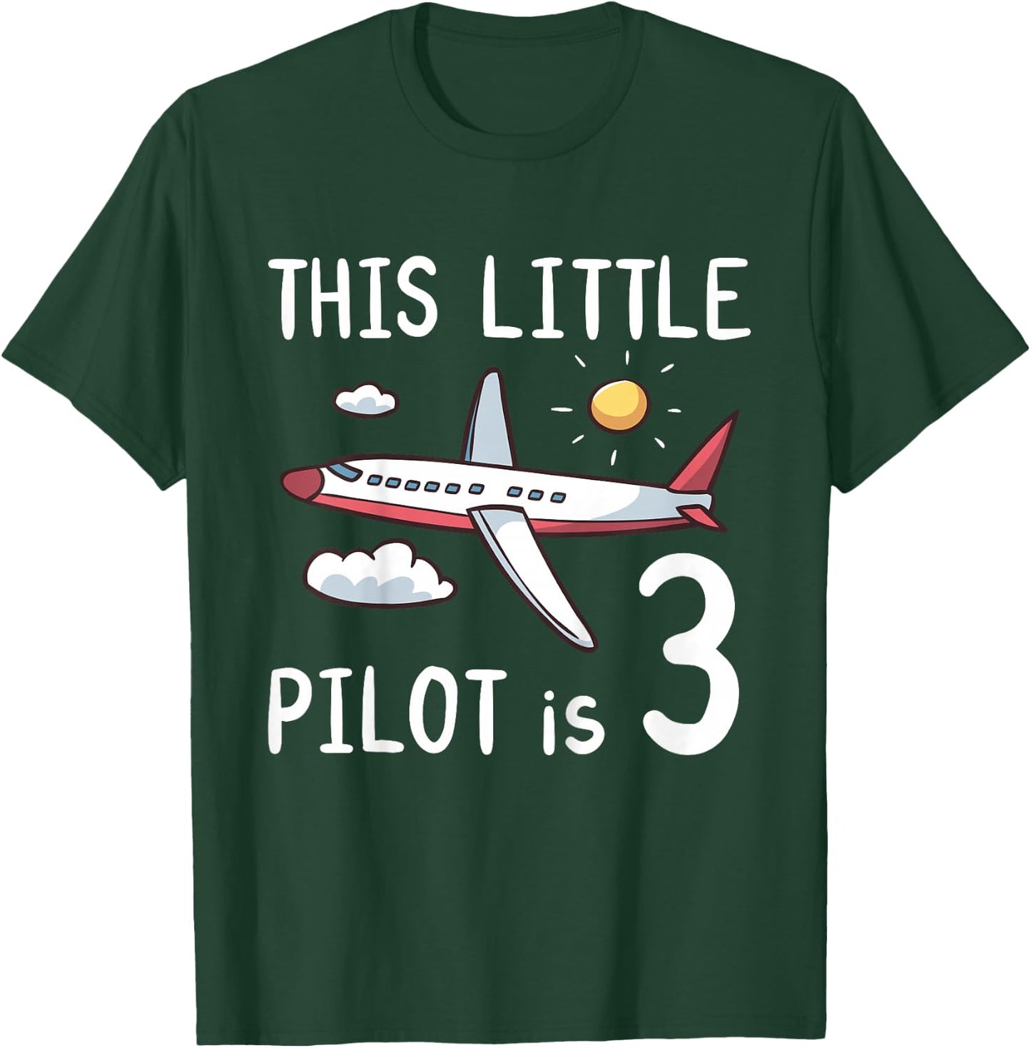 Kids This Little Pilot is 3 Years Old Birthday Boy Girl Airplane T-Shirt - T-Shirt | Forest