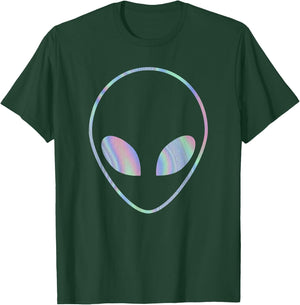 Trendy Alien Holographic Big Face T-Shirt - T-Shirt | Forest