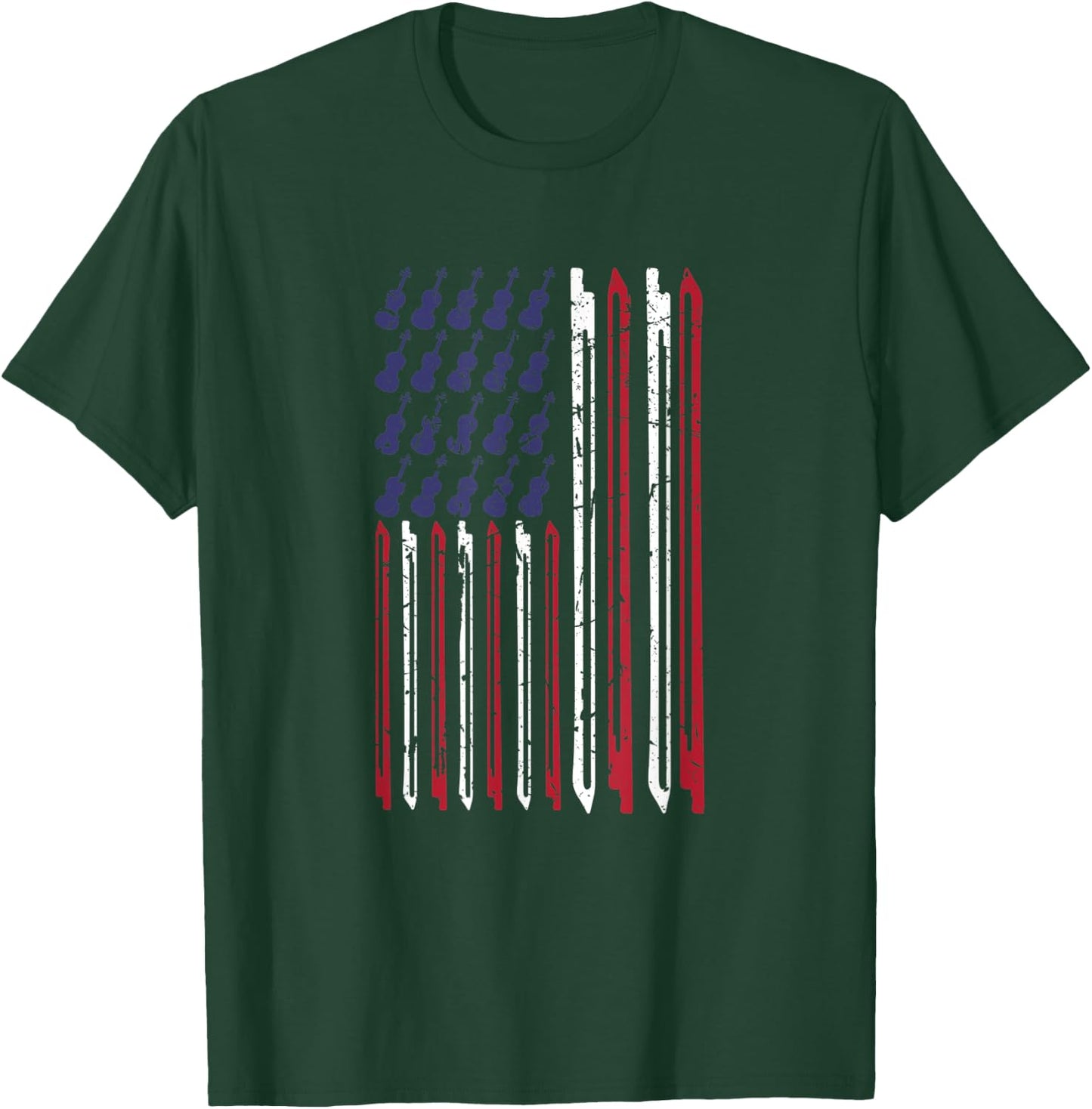 Violin Bow Music Musical Violinist USA American Flag Kids Men T-Shirt - T-Shirt | Forest
