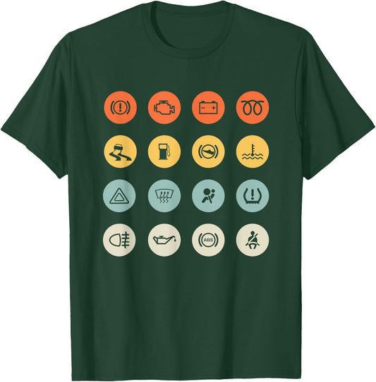 Auto Dashboard Warning Icons Auto Mechanic Car Lover T-Shirt - T-Shirt | Forest