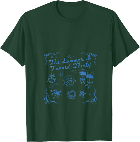 Women's Summer I Turned Thirty 30th Birthday Seashell Coastal Beach V-Neck T-Shirt - T-Shirt | Forest