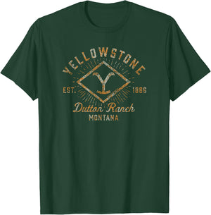 Yellowstone Sunburst Logo Dutton Ranch Small T-Shirt - T-Shirt | Forest