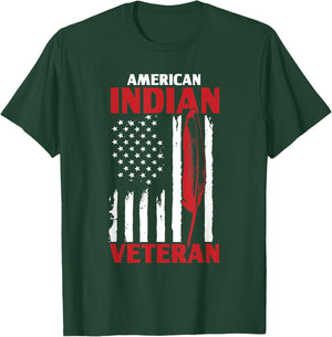 Native American Indian Veteran USA Flag Army Support T-Shirt - T-Shirt | Forest