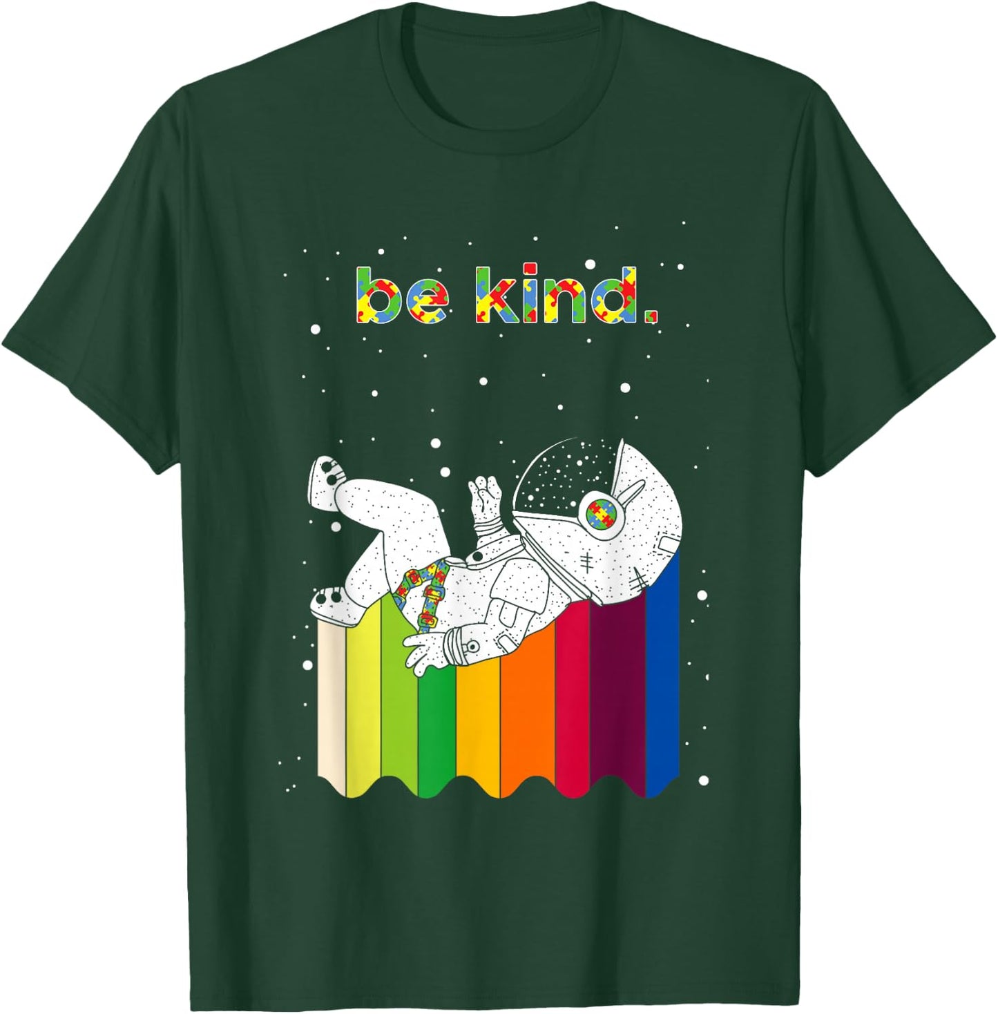 Astronaut Be Kind Autism - Astronaut Rainbow Kindness T-Shirt - T-Shirt | Forest