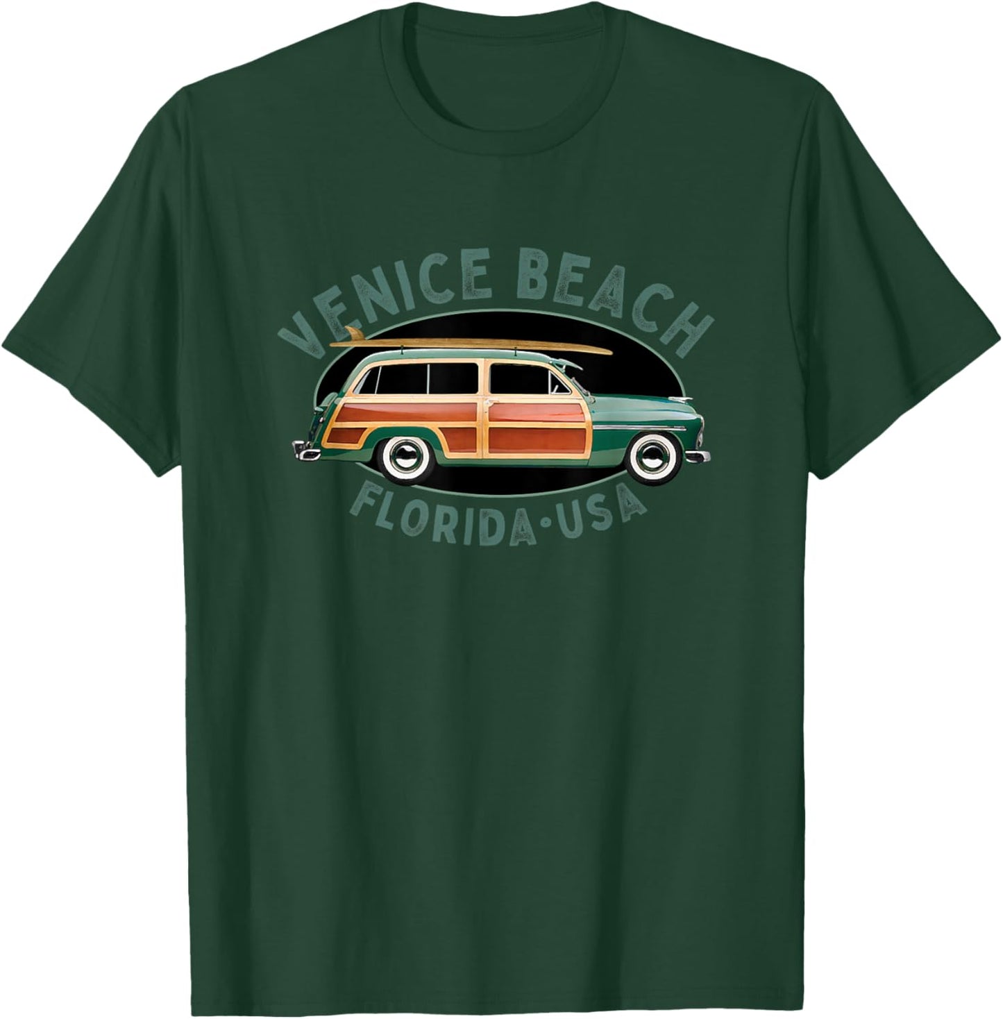 Venice Beach Florida Vintage Surfing Design Women Girls Kids T-Shirt - T-Shirt | Forest