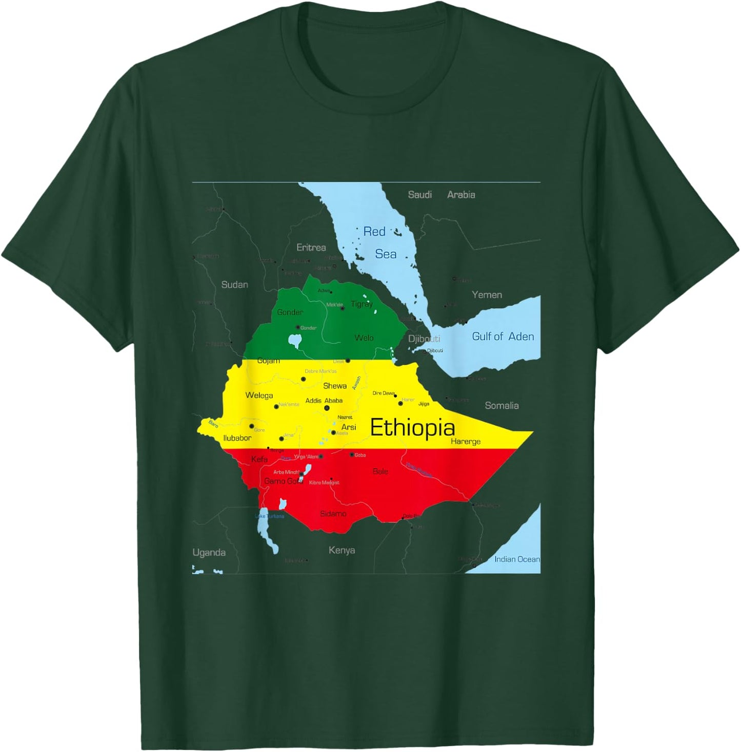 Ethiopia Map. Ethiopian Habesha Flag, Location and Pride T-Shirt - T-Shirt | Forest