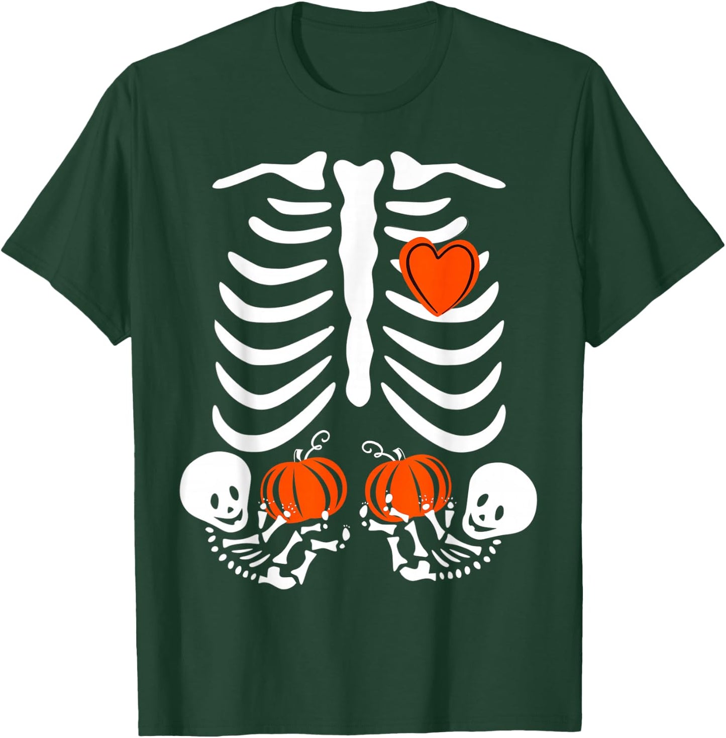 Pregnant Skeleton Twin Pregnancy Halloween Baby Announcement T-Shirt - T-Shirt | Forest