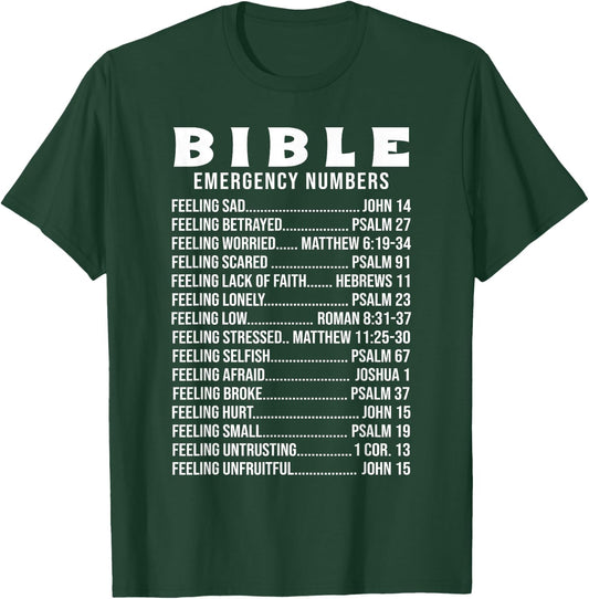 Bible Emergency Hotline Numbers T-Shirt - T-Shirt | Forest