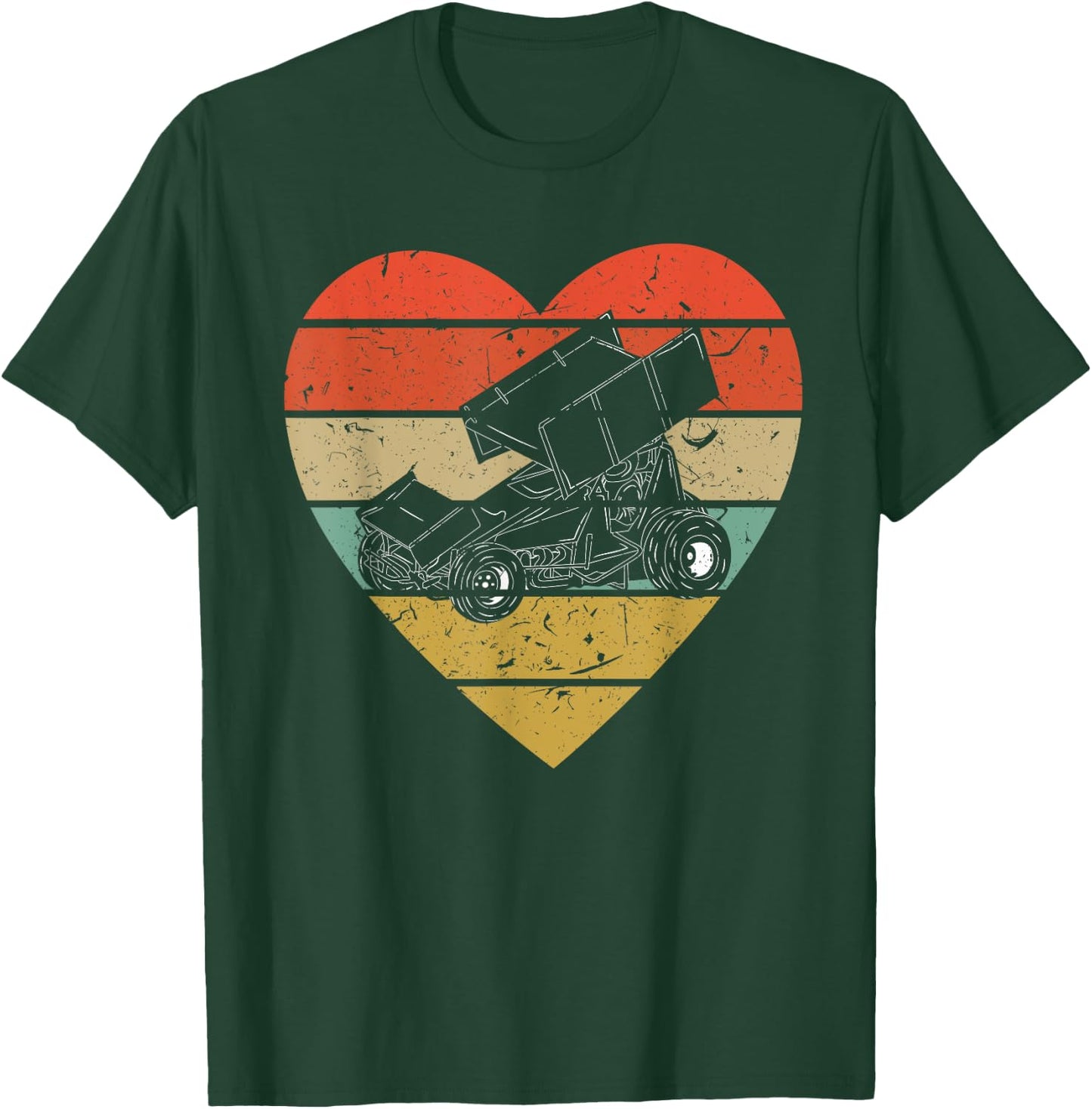 Sprint Car Racing Vintage Design Retro Racer Heart Sport Fan T-Shirt - T-Shirt | Forest