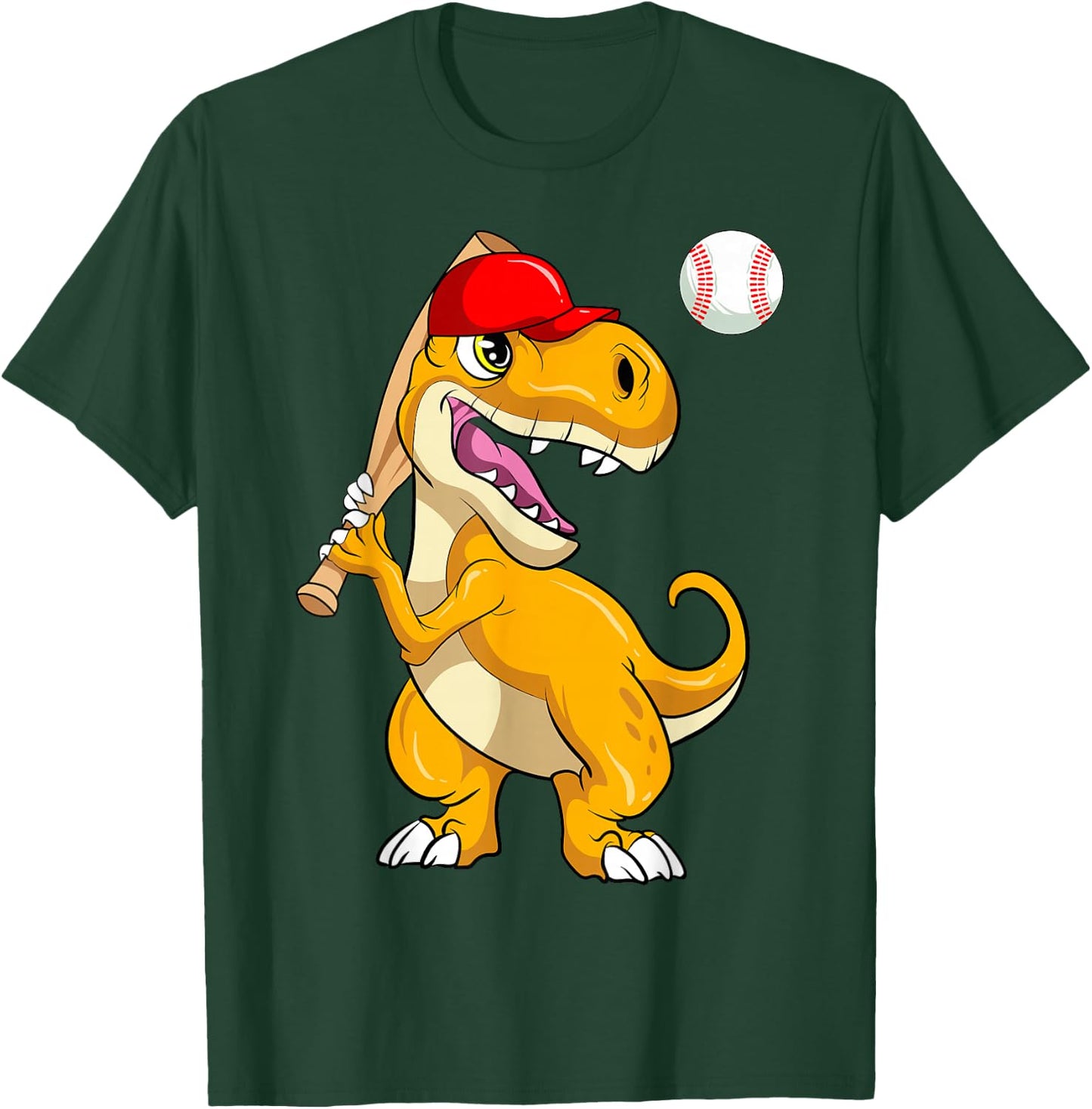 Baseball Dinosaur Kawaii T Rex Batting Baseball Player T-Shirt - T-Shirt | Forest